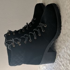 Annella Black Nubuck Lace-Up Ankle Boots (Lulus)